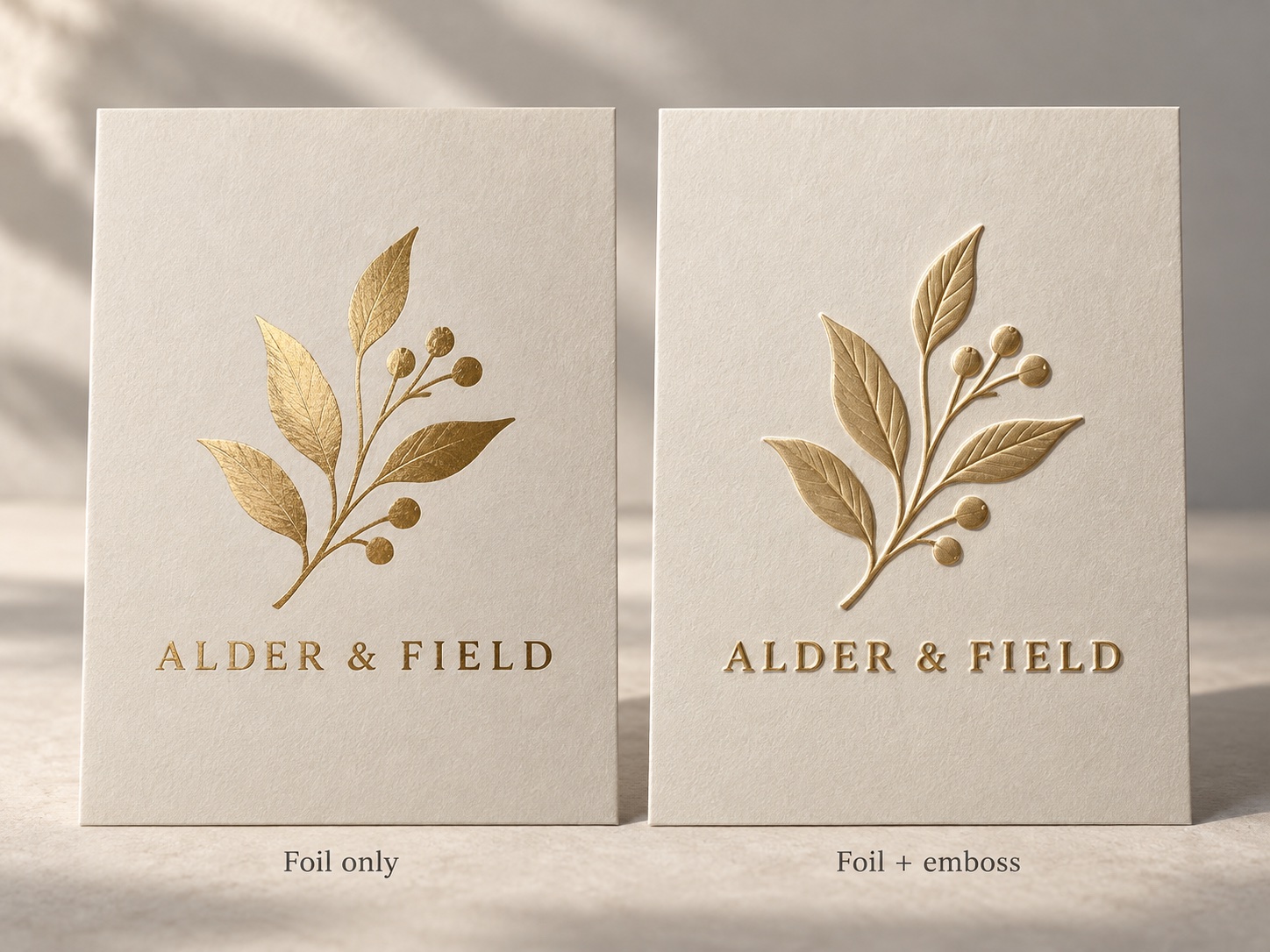 Flat foil and foil combined with raised embossing comparison