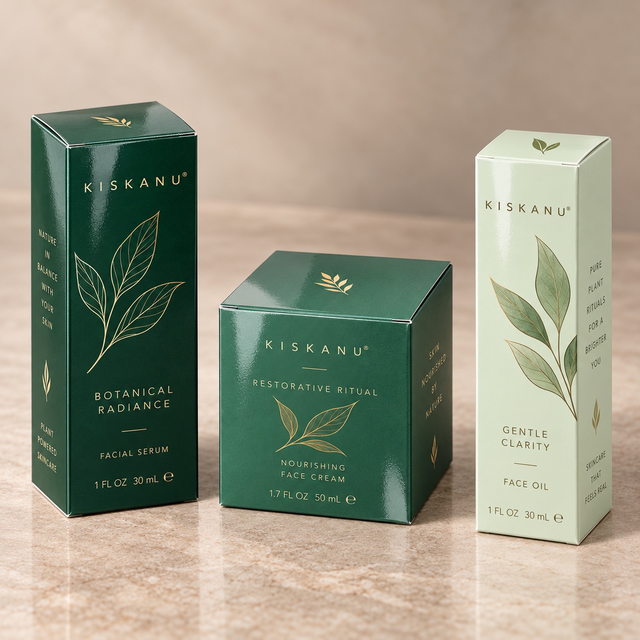 Gloss-laminated skincare boxes showing colorful coordinated artwork