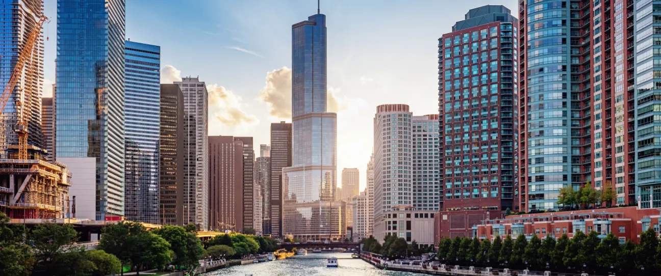 The Chicago River at sunset