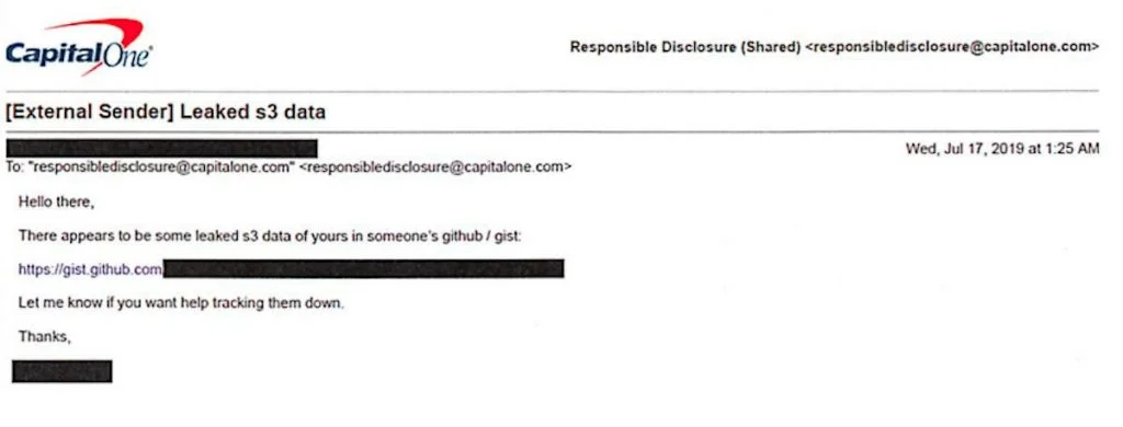 Capital One sendo avisada sobre vazamento de dados