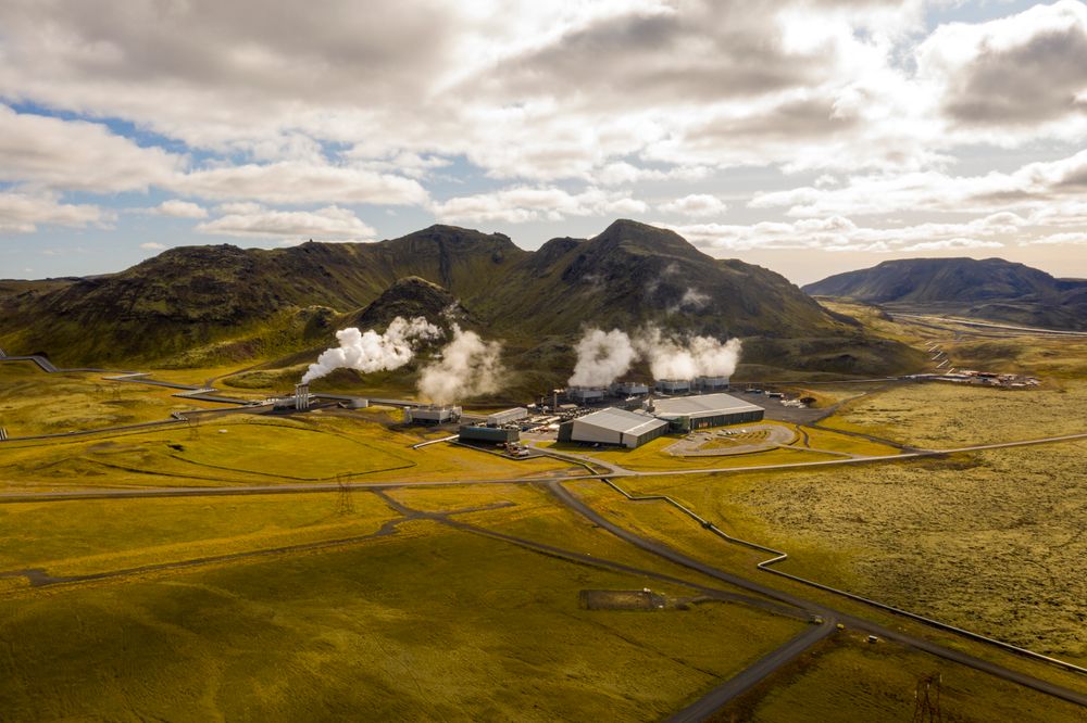 Aerial view of a geothermal power plant in Iceland