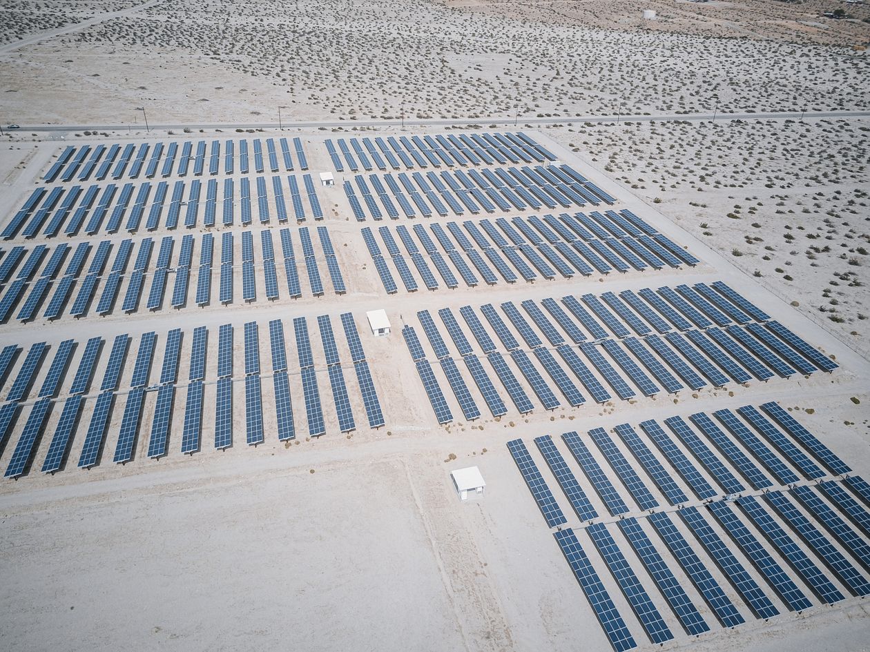 Aerial view of a large solar farm