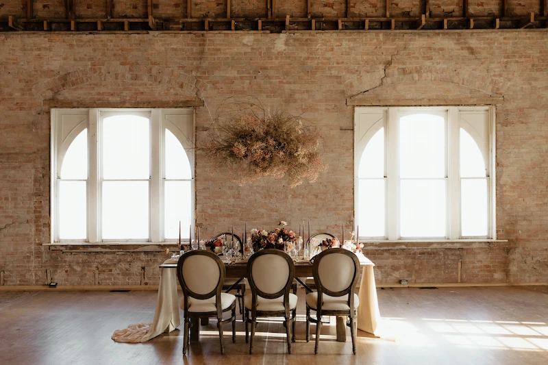 brick loft with decorative table set up