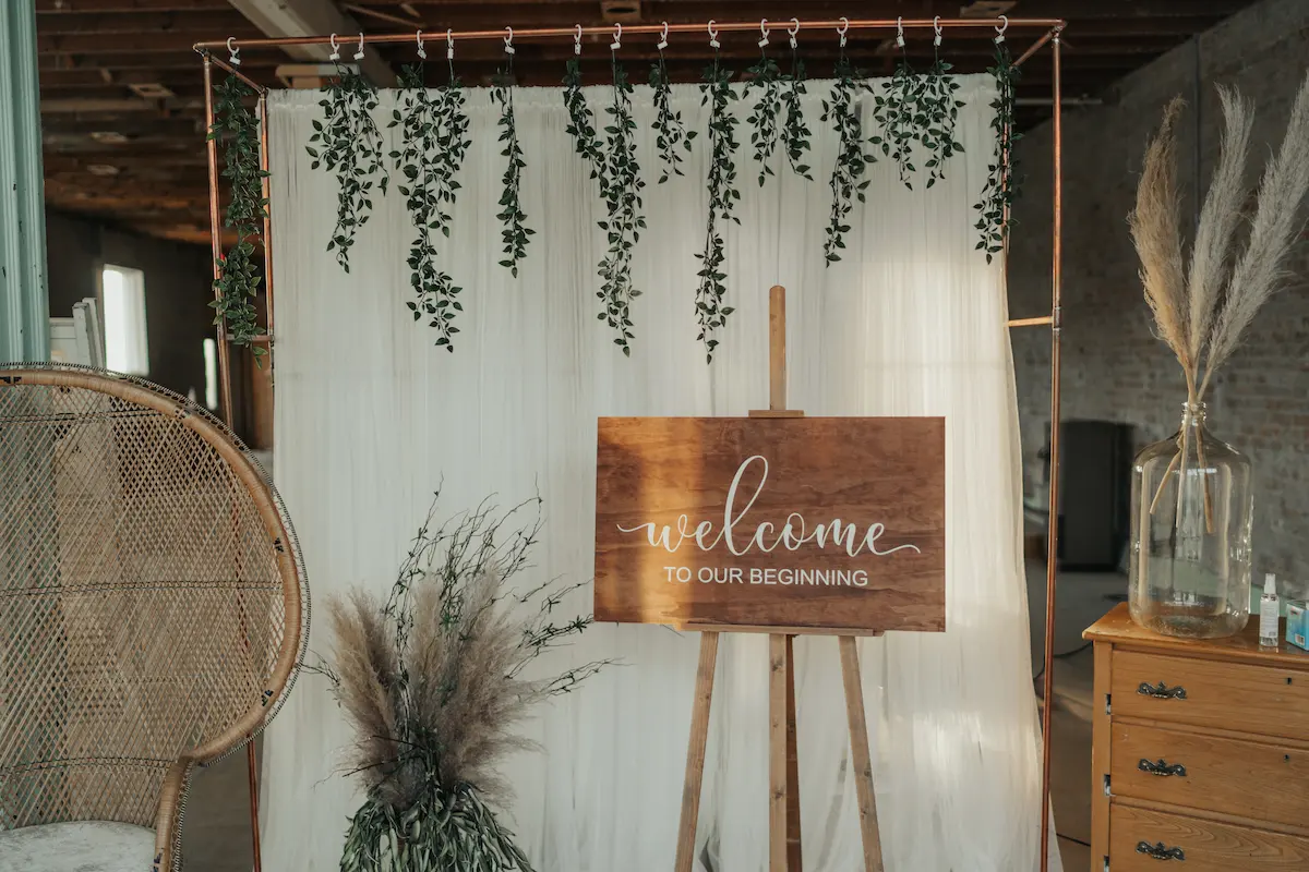 The welcoming display with a sign reading “Welcome to our beginning.