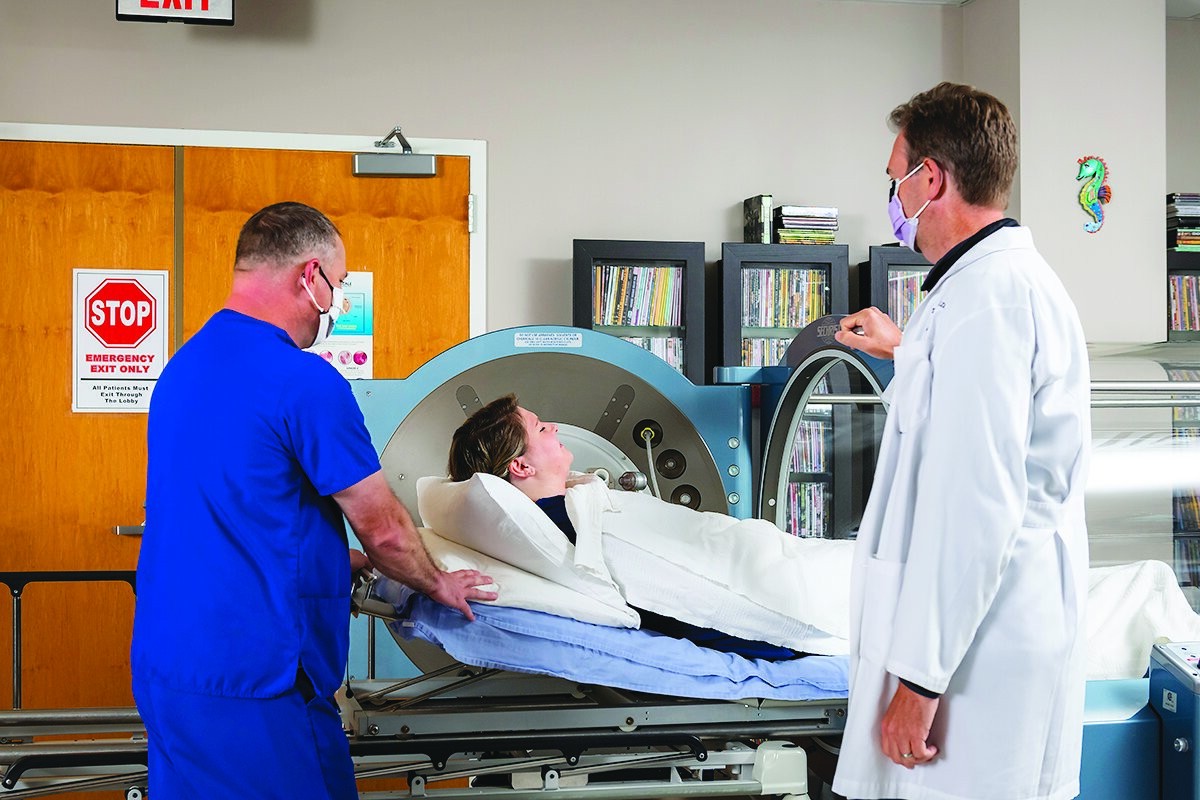 Patient is treated with HBOT at an accredited hyperbaric oxygen center