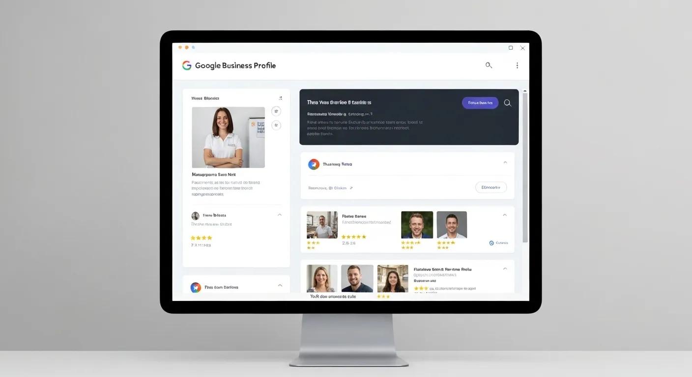 Computer screen showing an optimized Google Business Profile with business details and customer reviews
