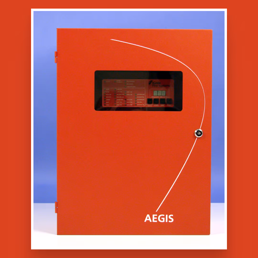 A fire alarm system control panel.