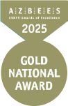 A website badge for the AZBEES Gold National Award for 2025