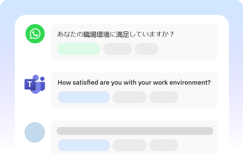 CultureMonkey survey delivered in 120 plus languages across WhatsApp Teams Slack and email
