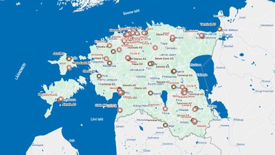 Kritinių degalinių Estijoje žemėlapis