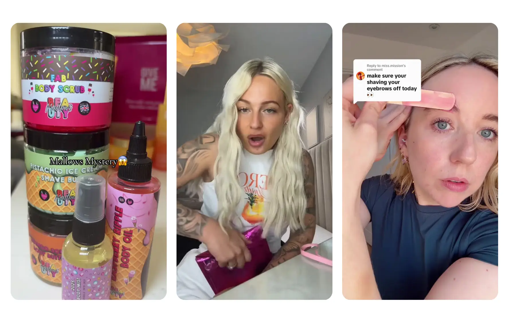 A woman with blonde hair is holding a pink purse.