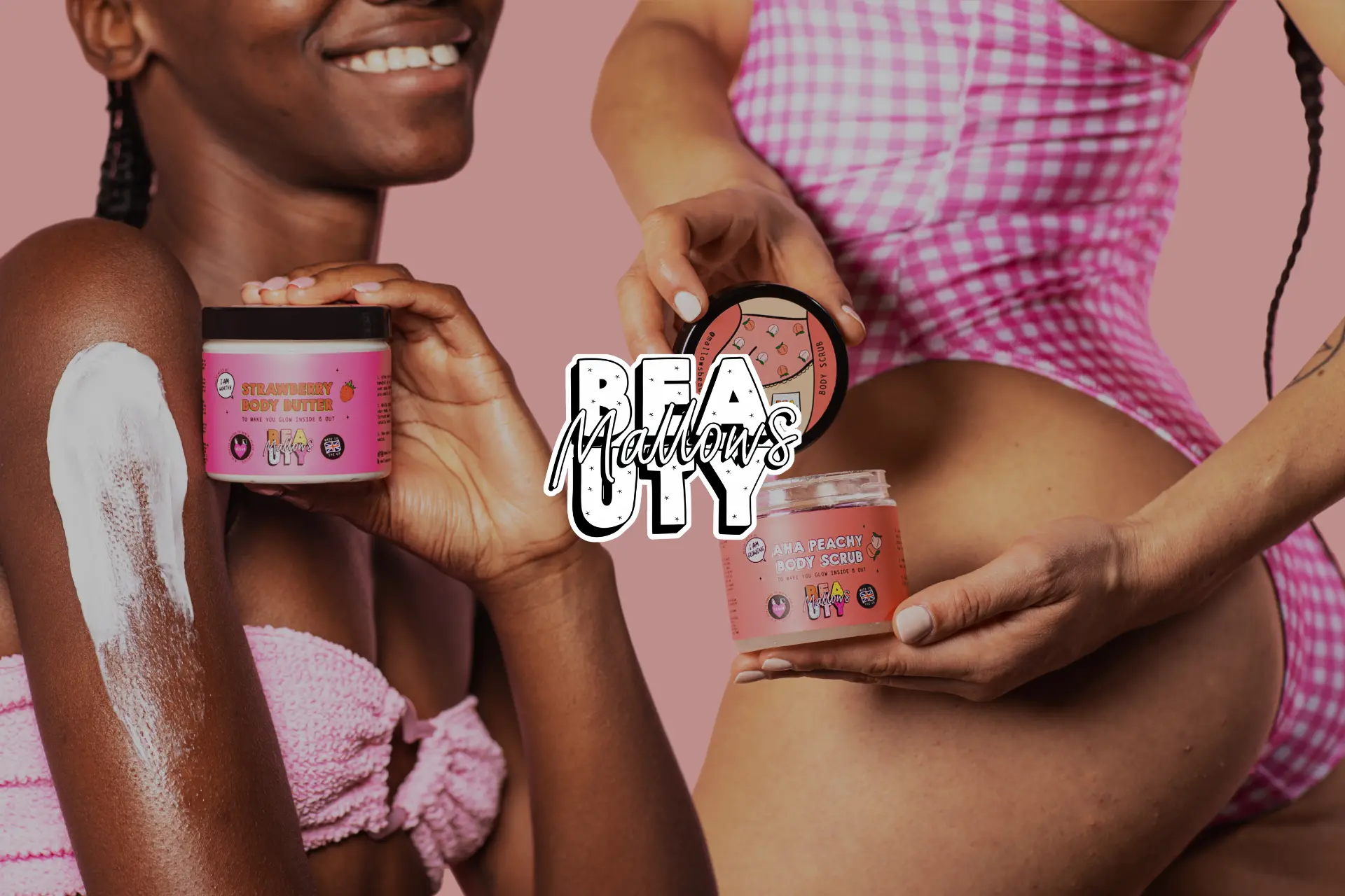 Two women holding containers of a beauty product called ReaBeauty.