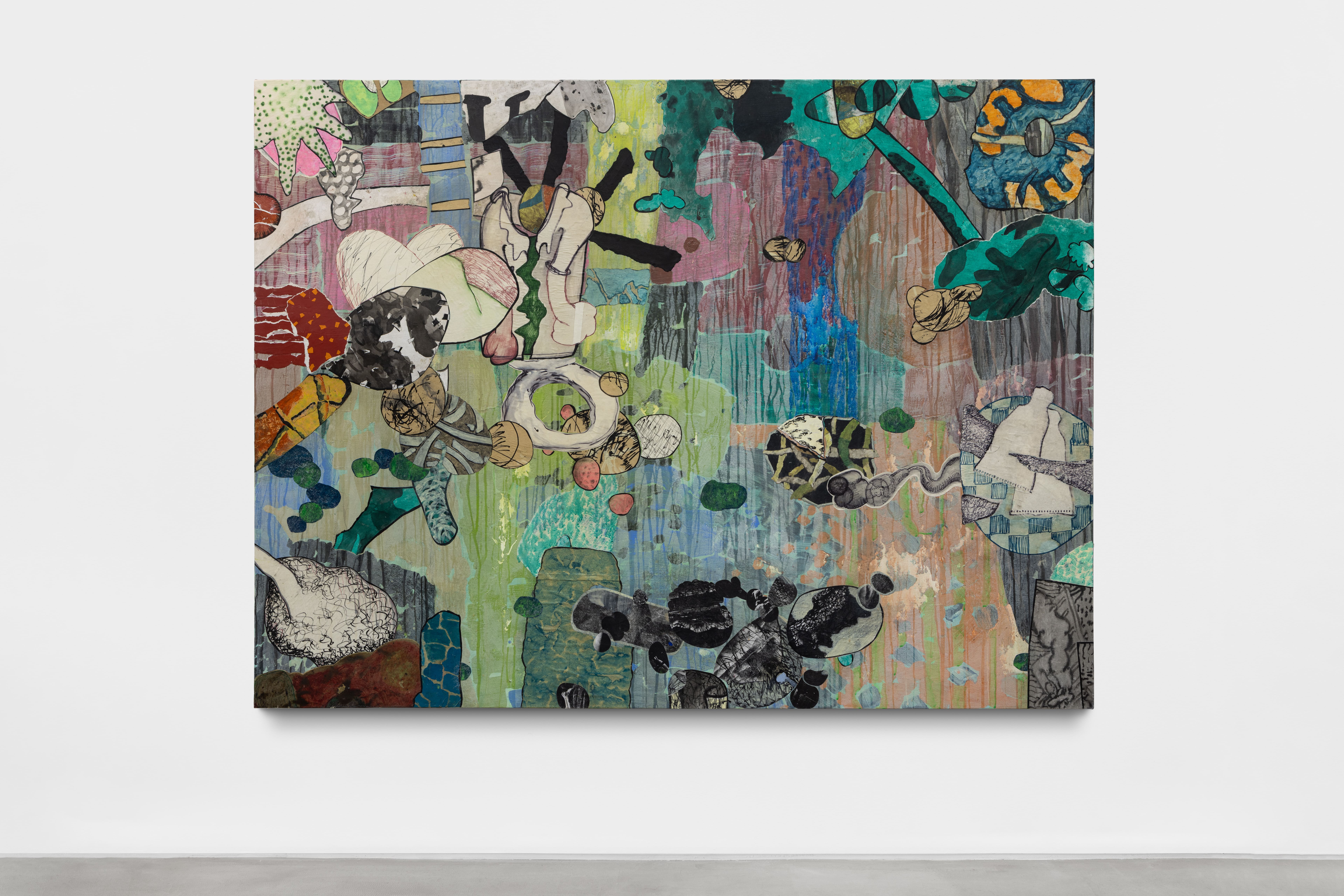 Foreboding 2026 collages and Liquitex on linen canvas 138 x 183 cm