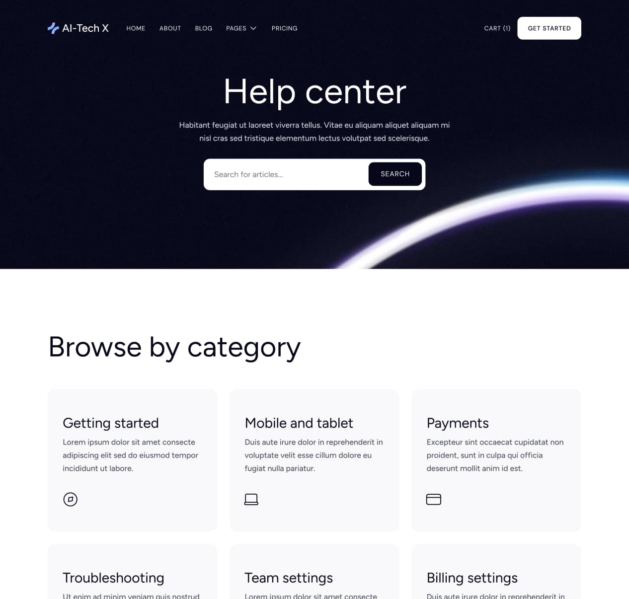 AI-Tech X - Help Center Page - Artificial Intelligence Technology Webflow Template