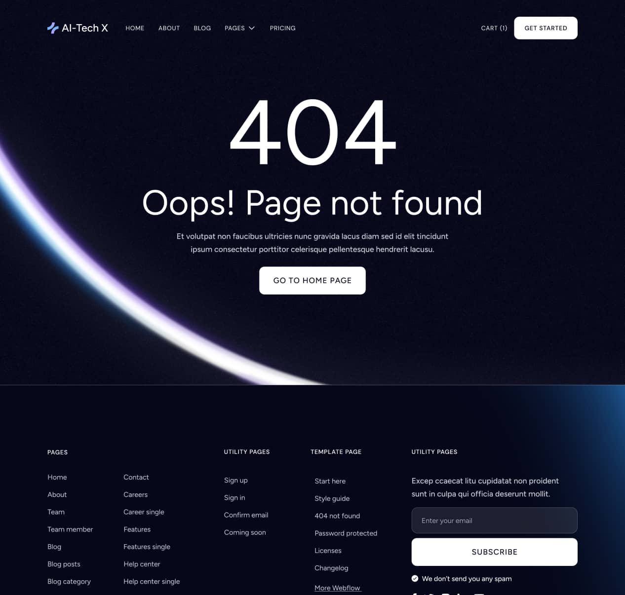 AI-Tech X - 404 Not Found Page - Artificial Intelligence Technology Webflow Template