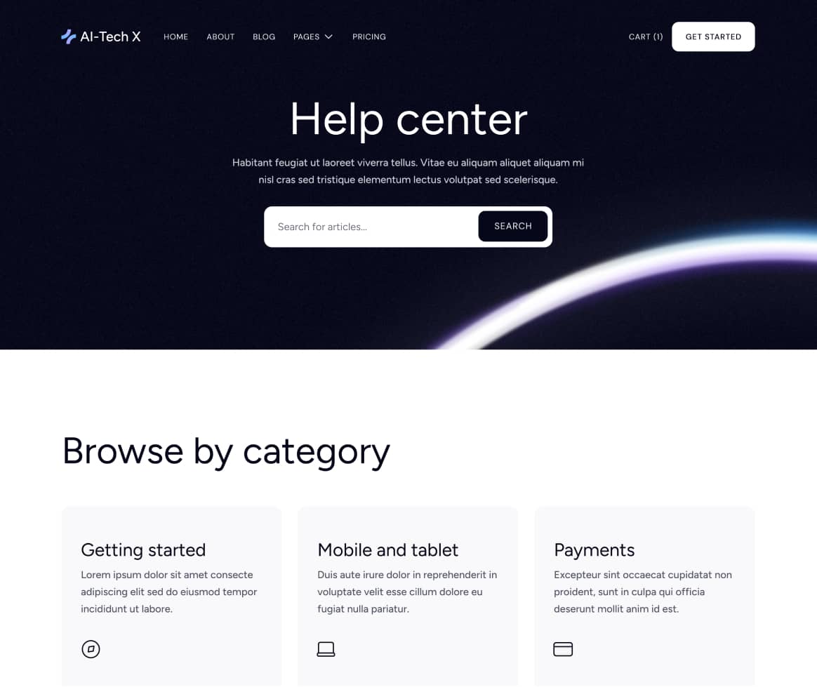 AI-Tech X - Help Center Page - Artificial Intelligence Technology Webflow Template