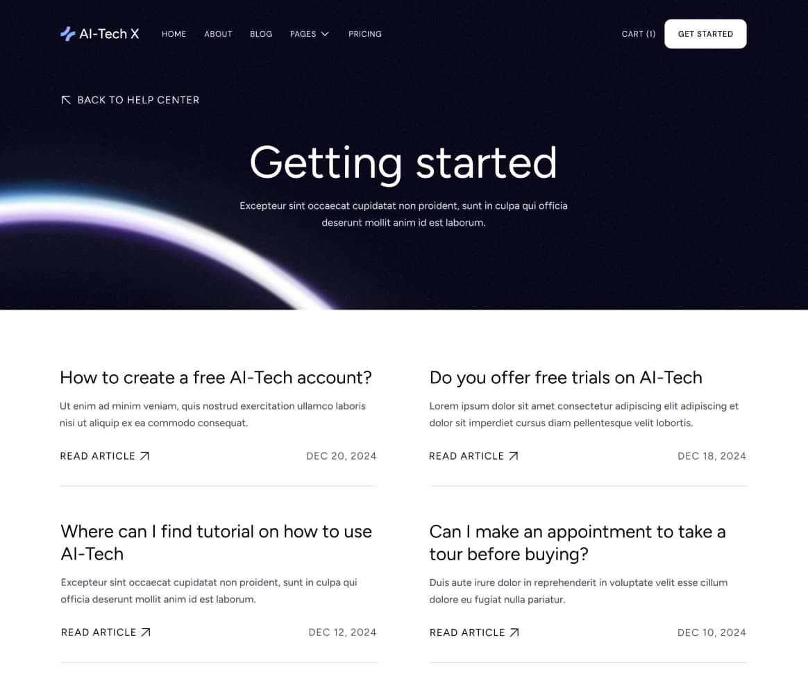 AI-Tech X - Help Center Category Page - Artificial Intelligence Technology Webflow Template