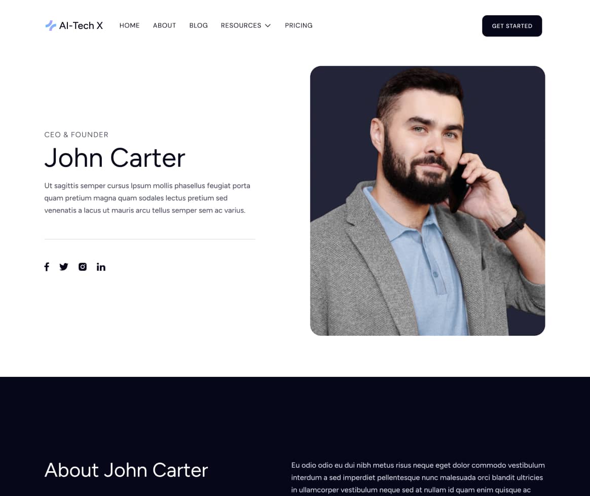 AI-Tech X - Team Member Single Page - Artificial Intelligence Technology Webflow Template
