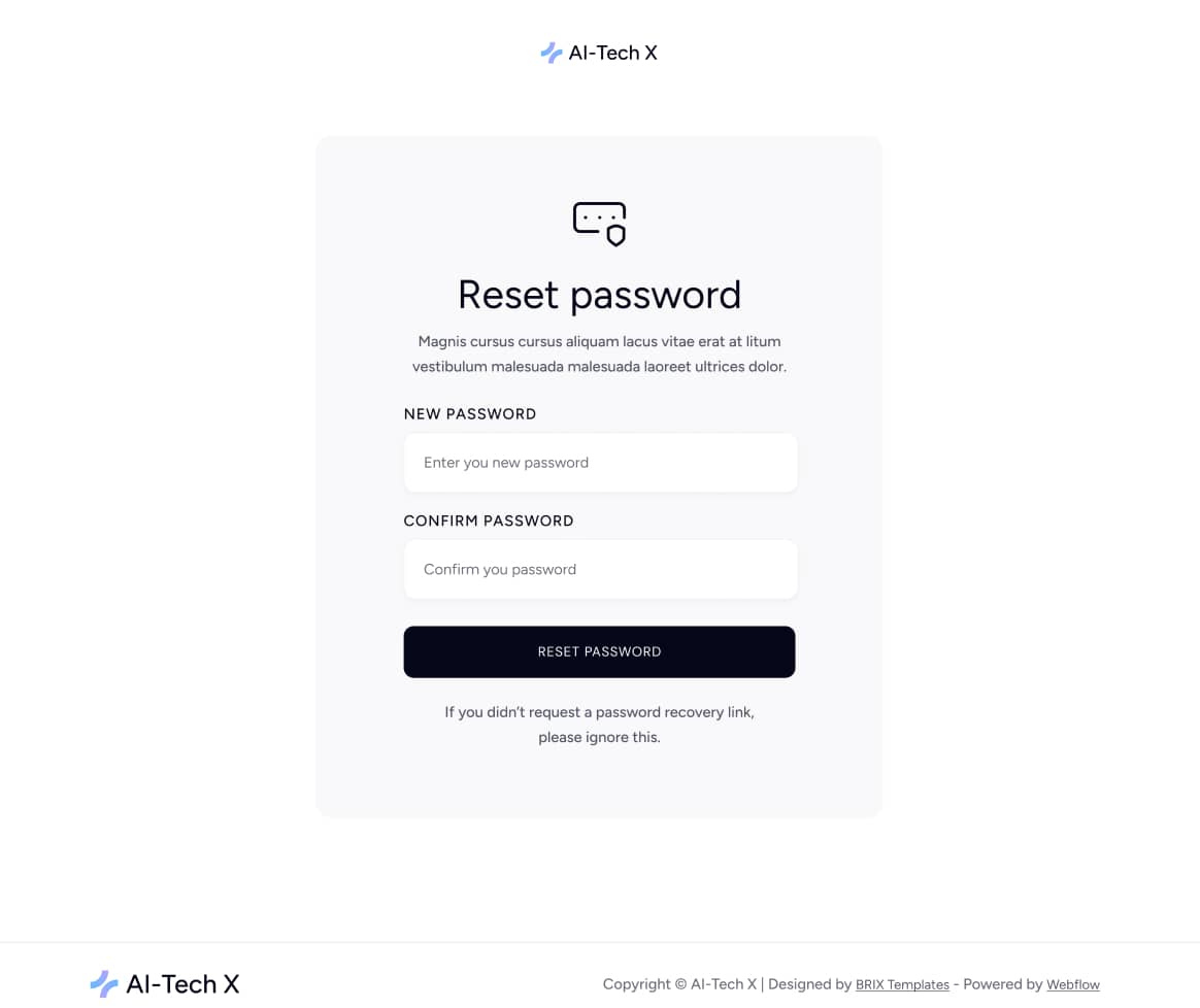 AI-Tech X - Reset Password Page - Artificial Intelligence Technology Webflow Template