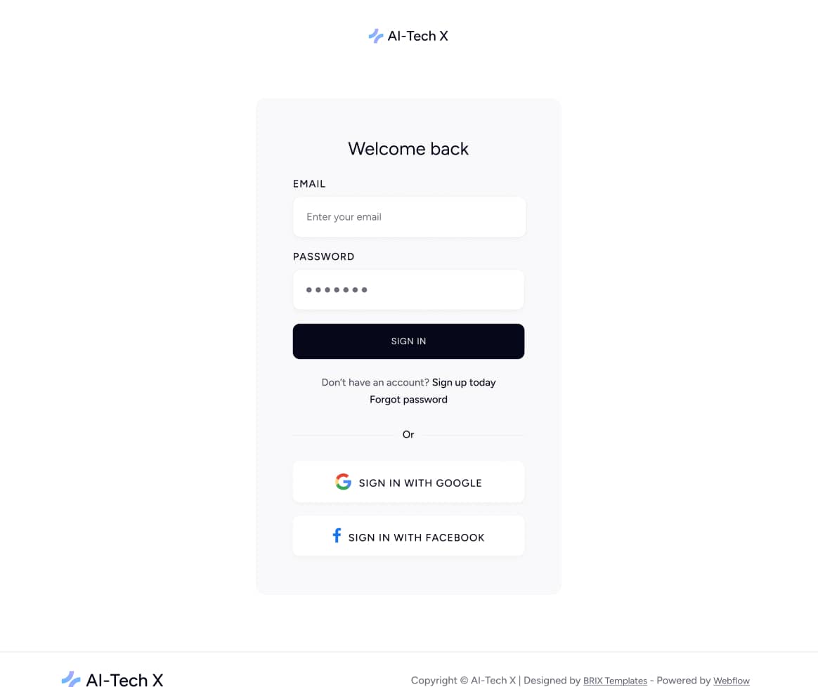 AI-Tech X - Sign In Page - Artificial Intelligence Technology Webflow Template