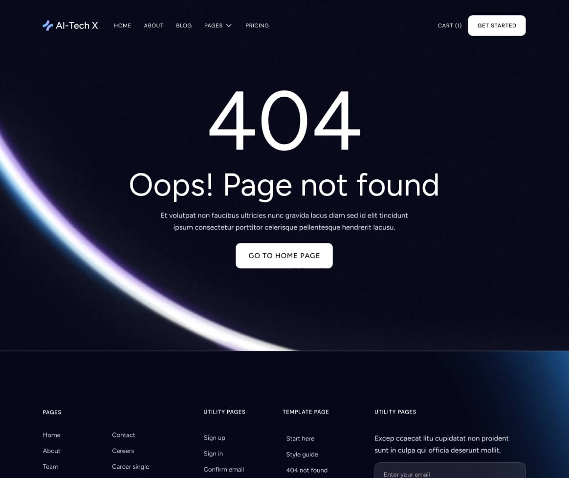 AI-Tech X - 404 Not Found Page - Artificial Intelligence Technology Webflow Template