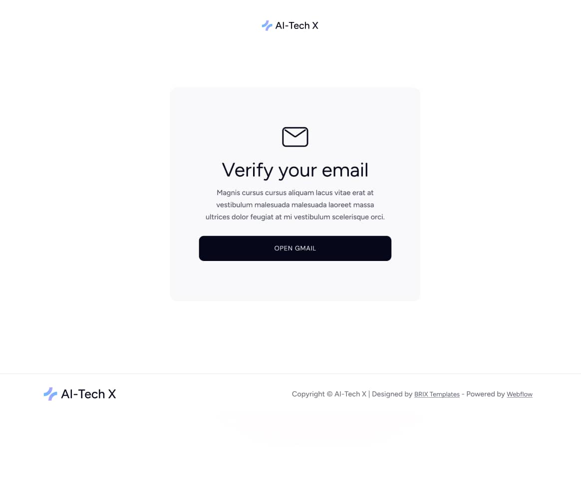 AI-Tech X - Confirm Email Page - Artificial Intelligence Technology Webflow Template