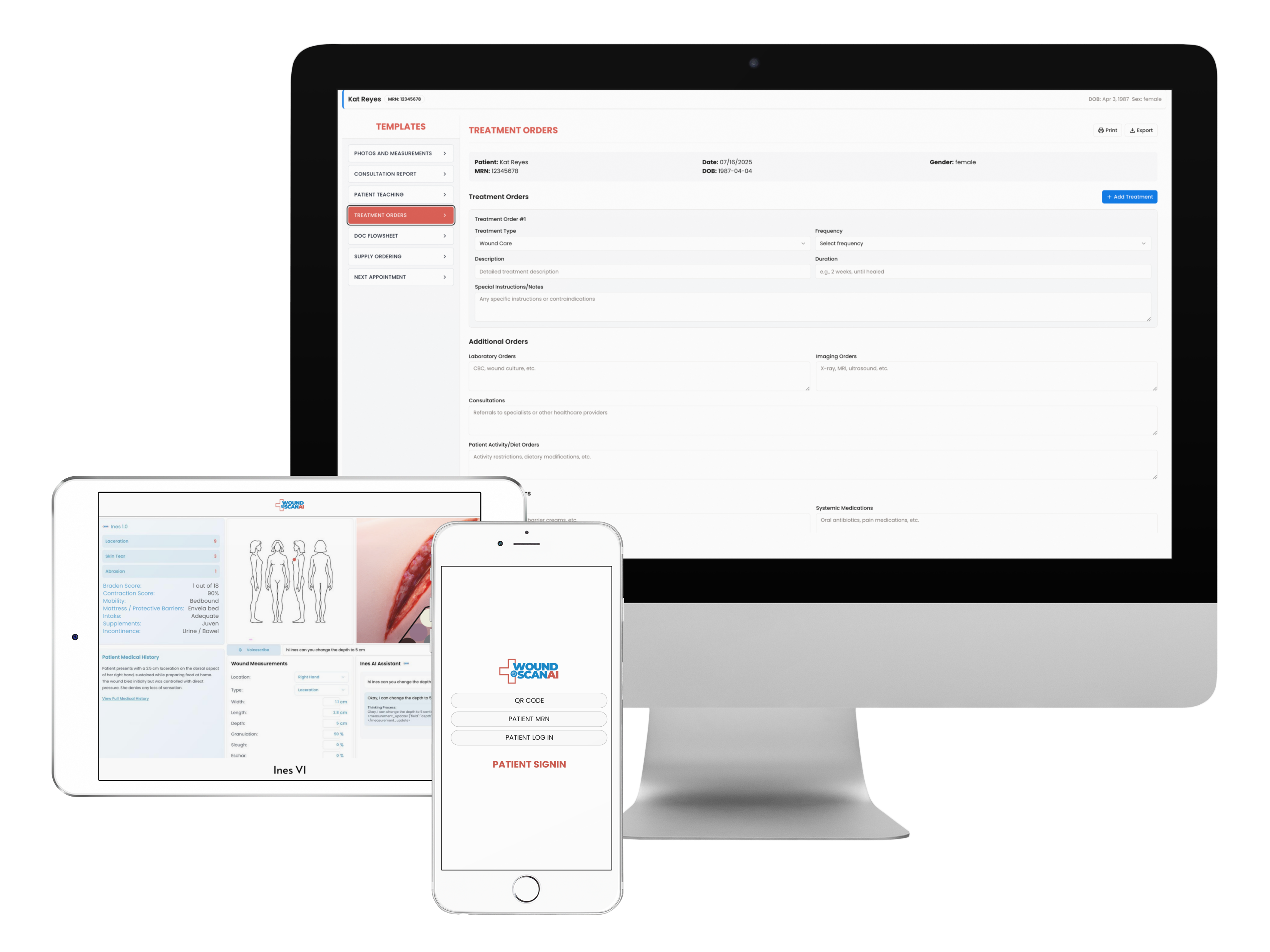 WoundScan dashboard interface in an iPad Pro with iPencil