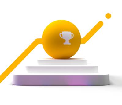 a yellow ball on a podium with the image of an award trophy
