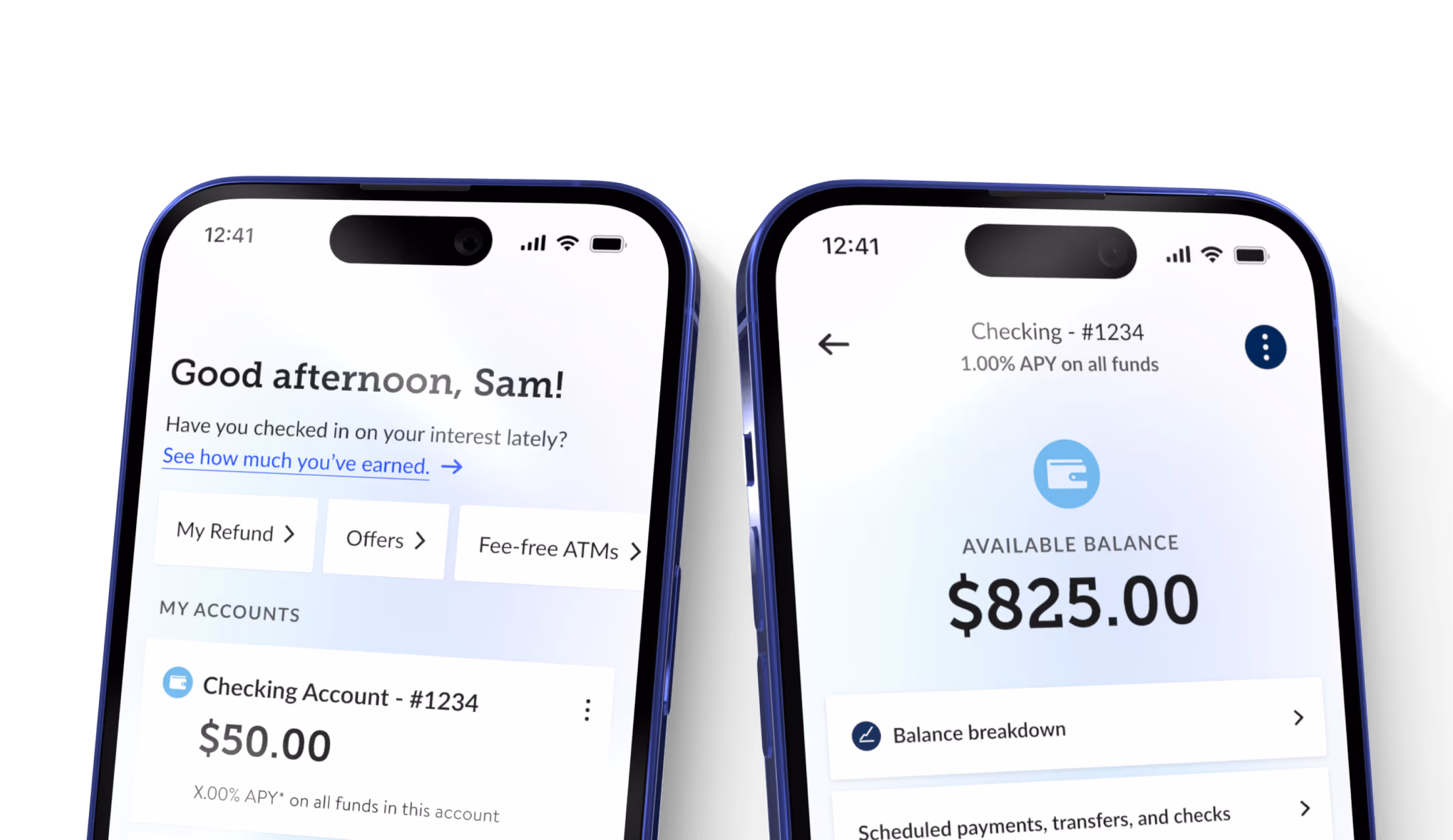 2 BankMobile App screens of the dashboard on mobile phones.