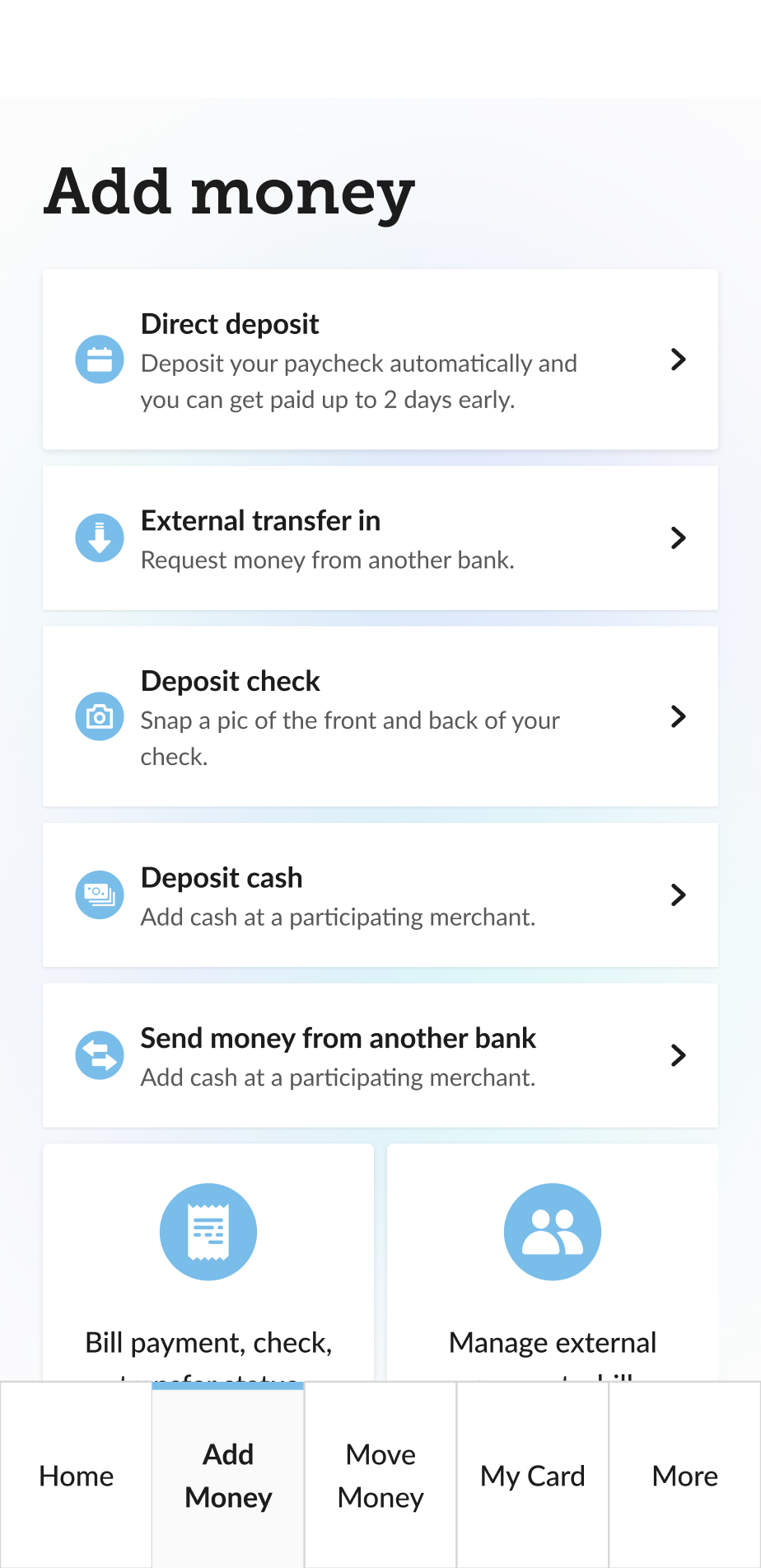 Check balances and transactions