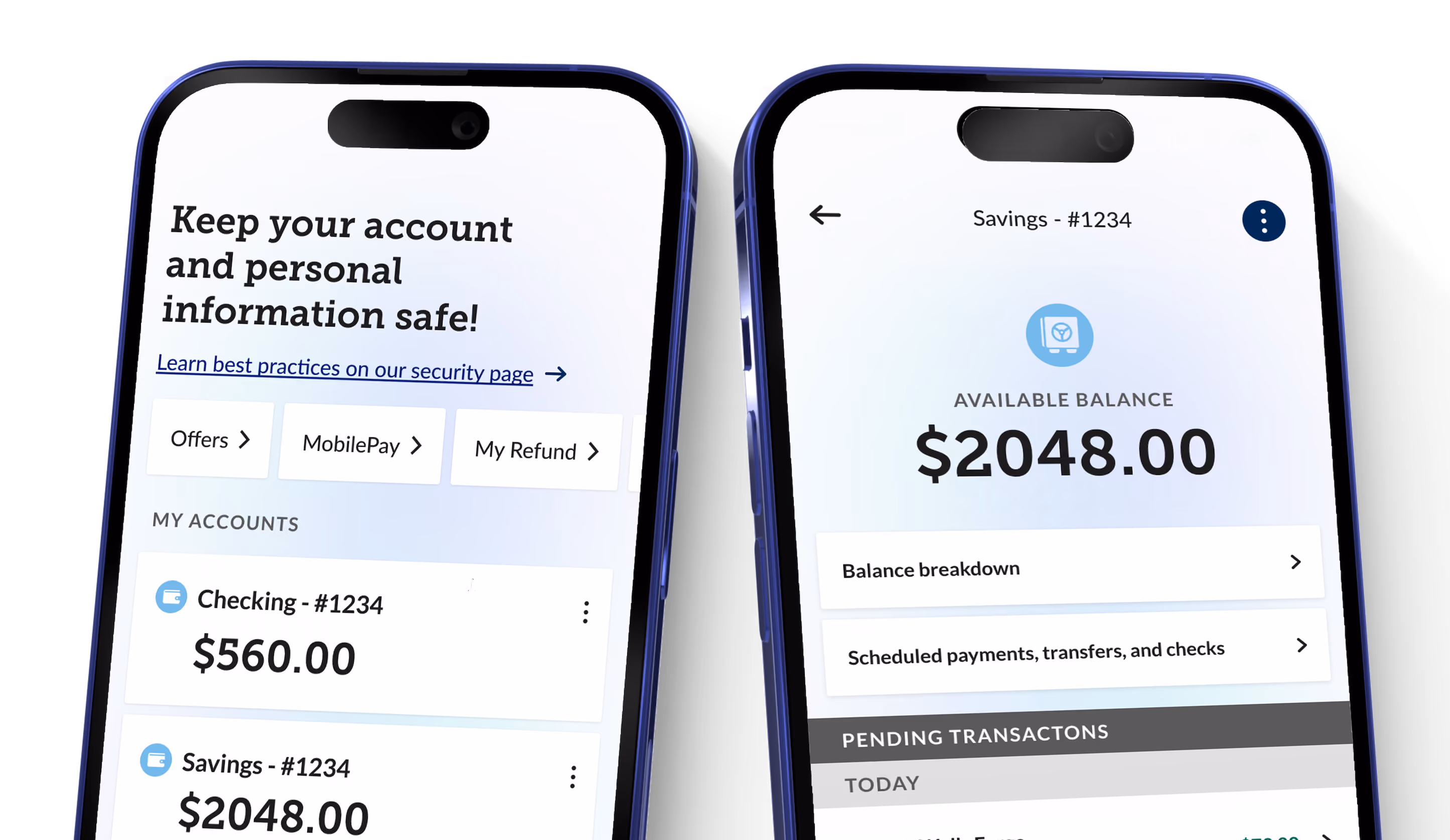 2 BankMobile App screens of the dashboard on mobile phones.