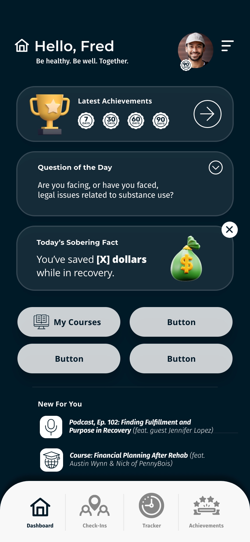 Never Alone Recovery mobile app dashboard