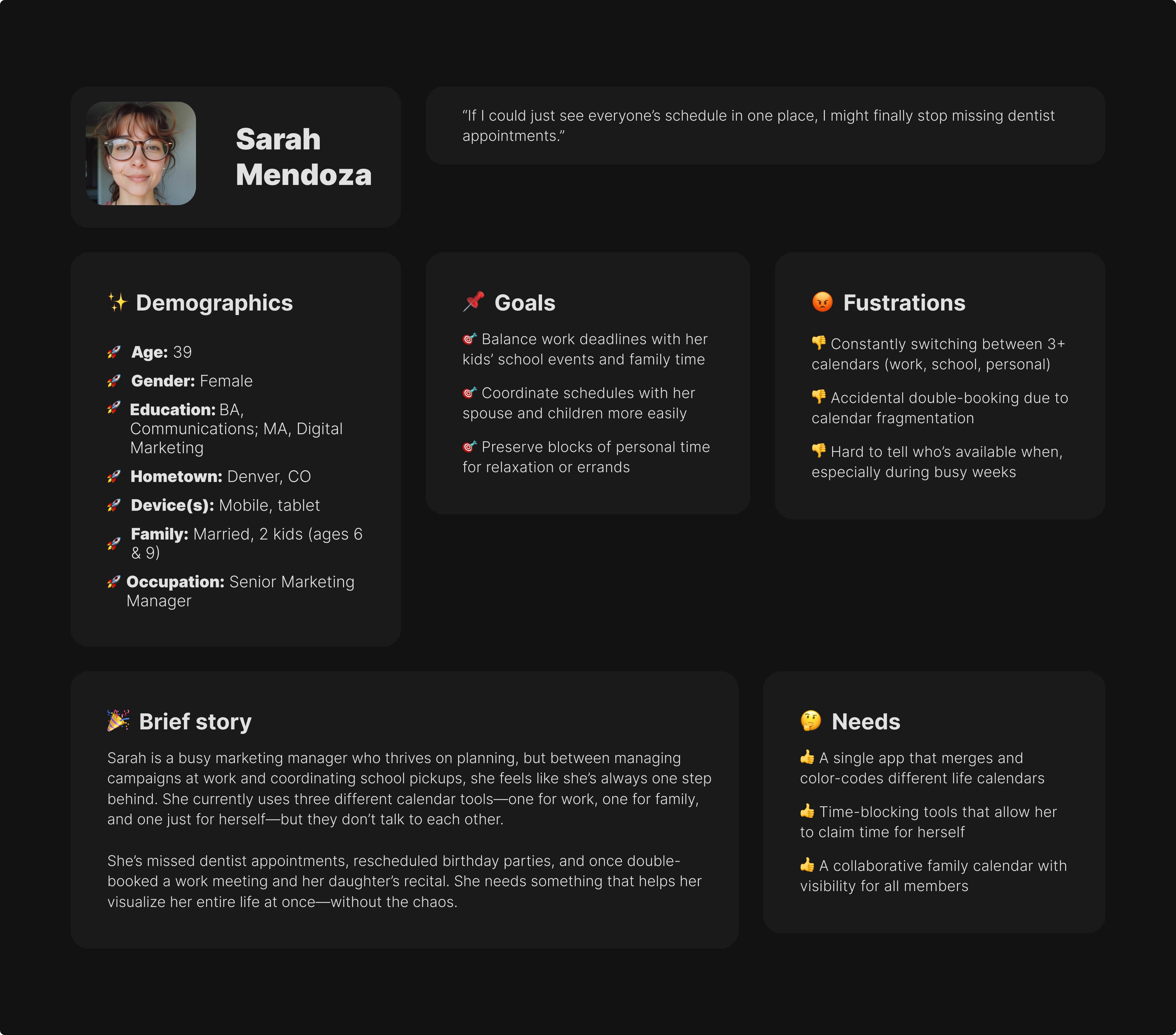 "The Professional Parent," user person #1 for the Schedually concept app
