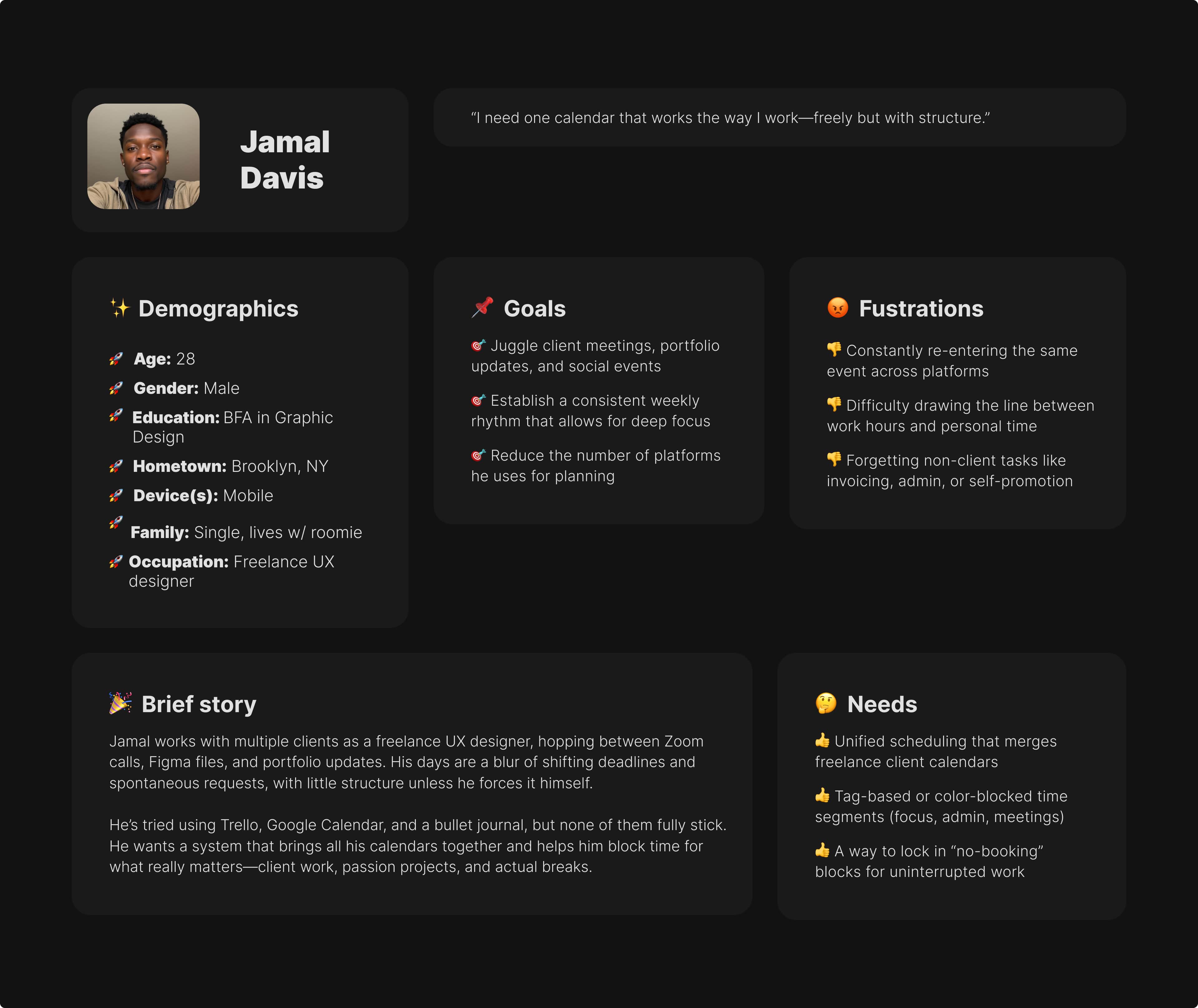 "The Freelance Multitasker," user person #2 for the Schedually concept app
