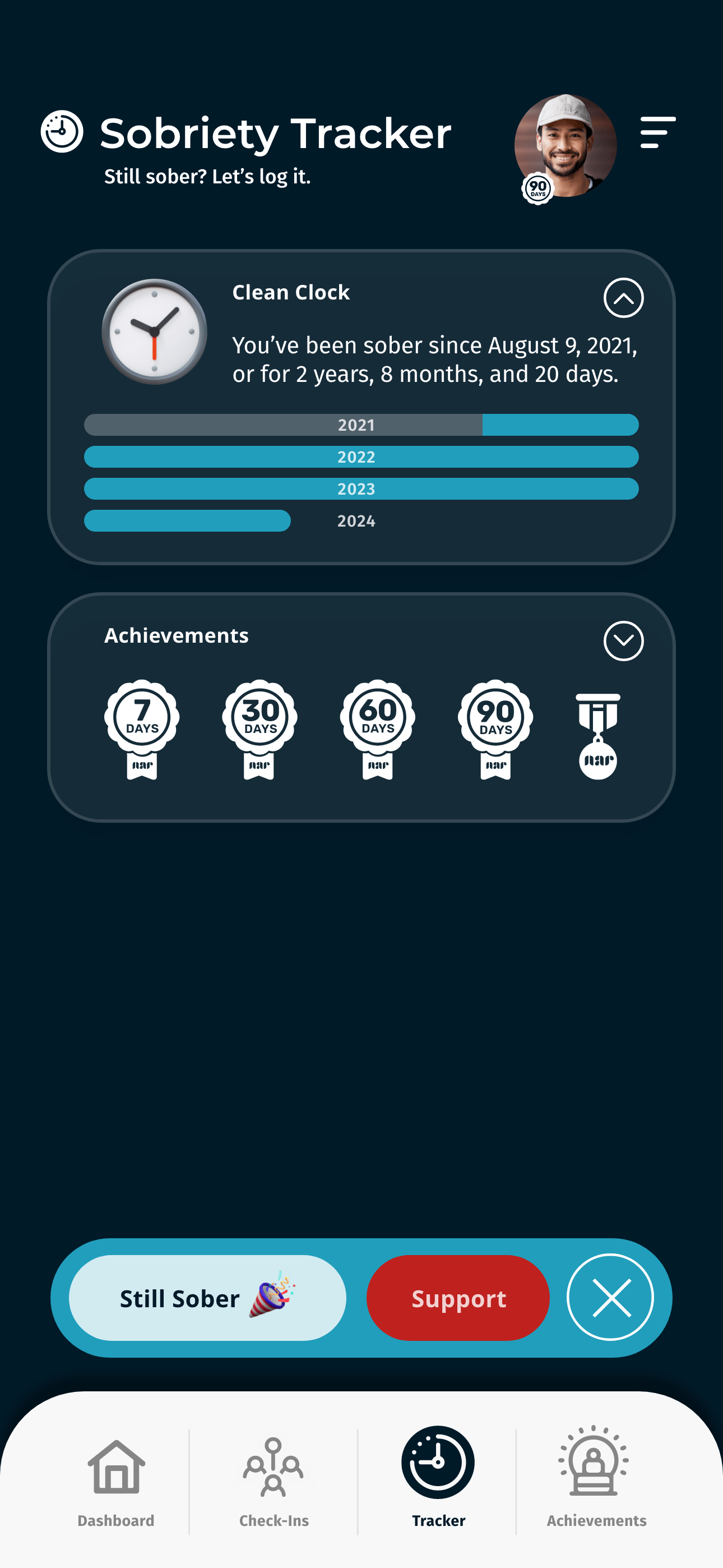 Never Alone Recovery mobile app sobriety tracker with UI demo