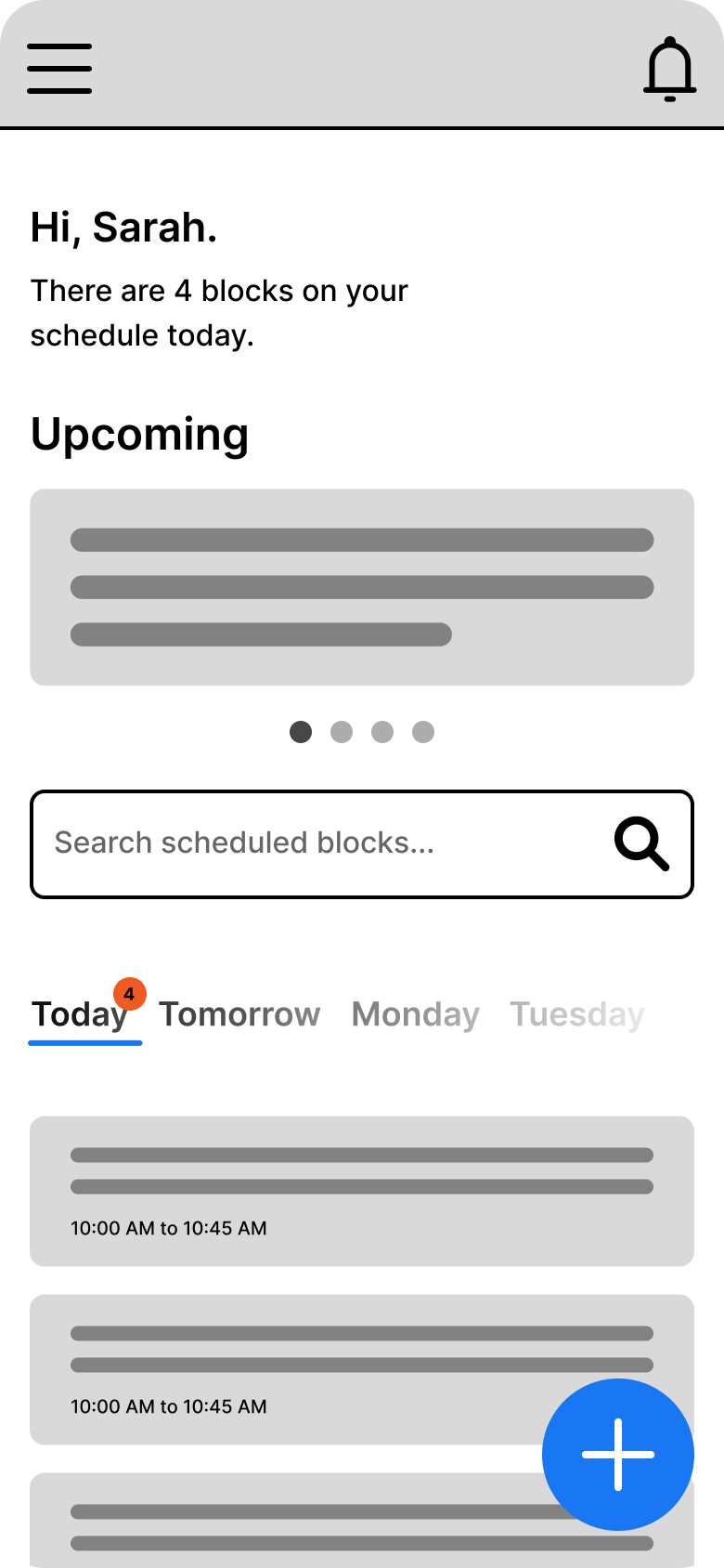 Schedually high-fidelity wireframe image, dashboard