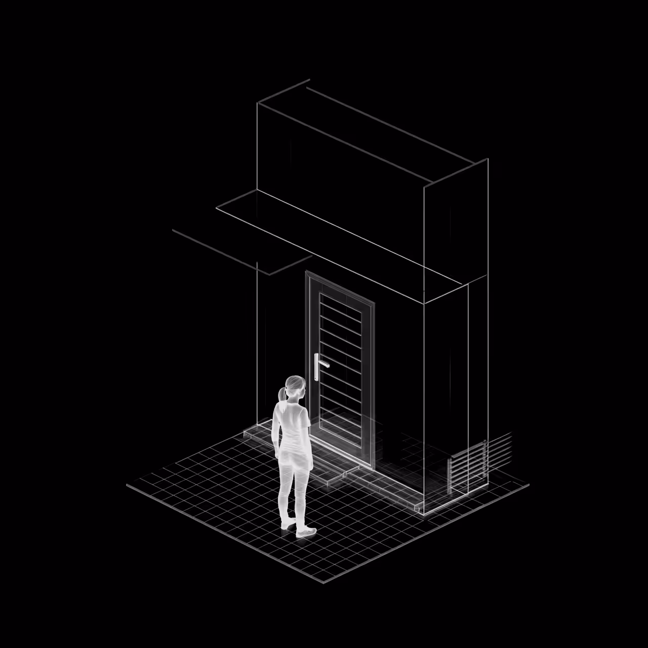 drawing of a realtor standing at front door