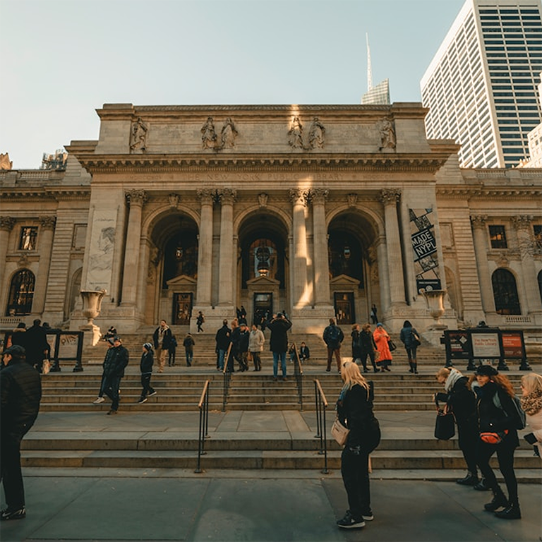 People walking outside a building
