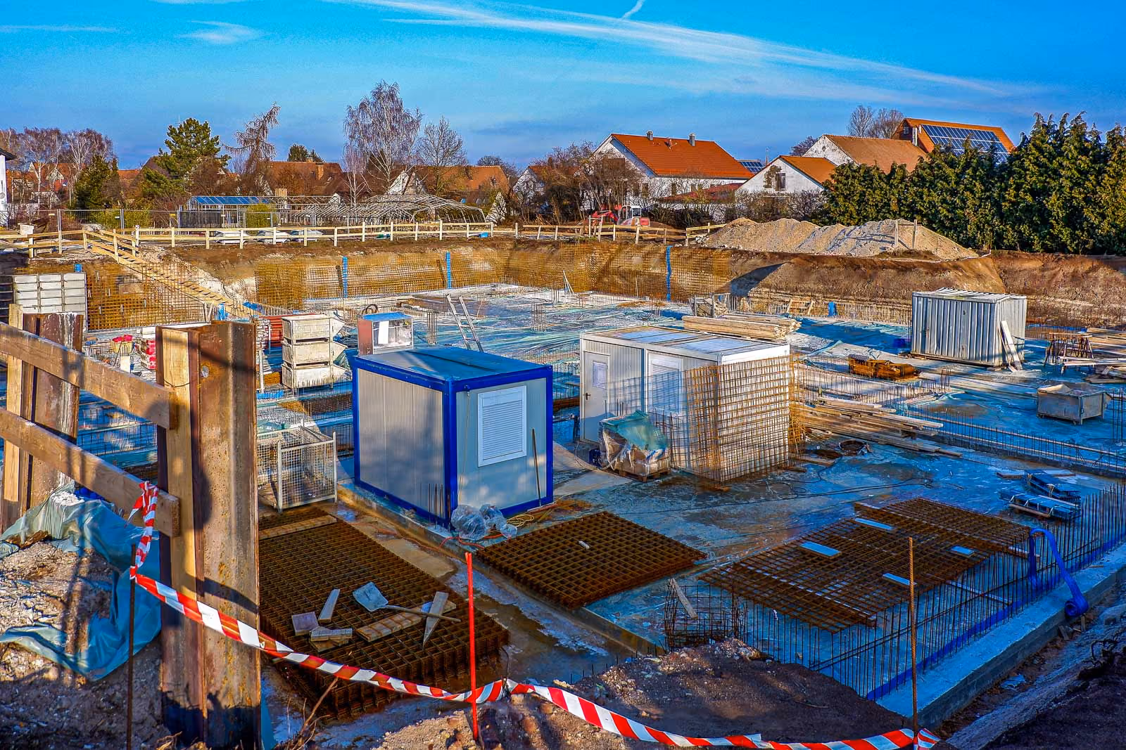 Portable site offices delivered at a construction site