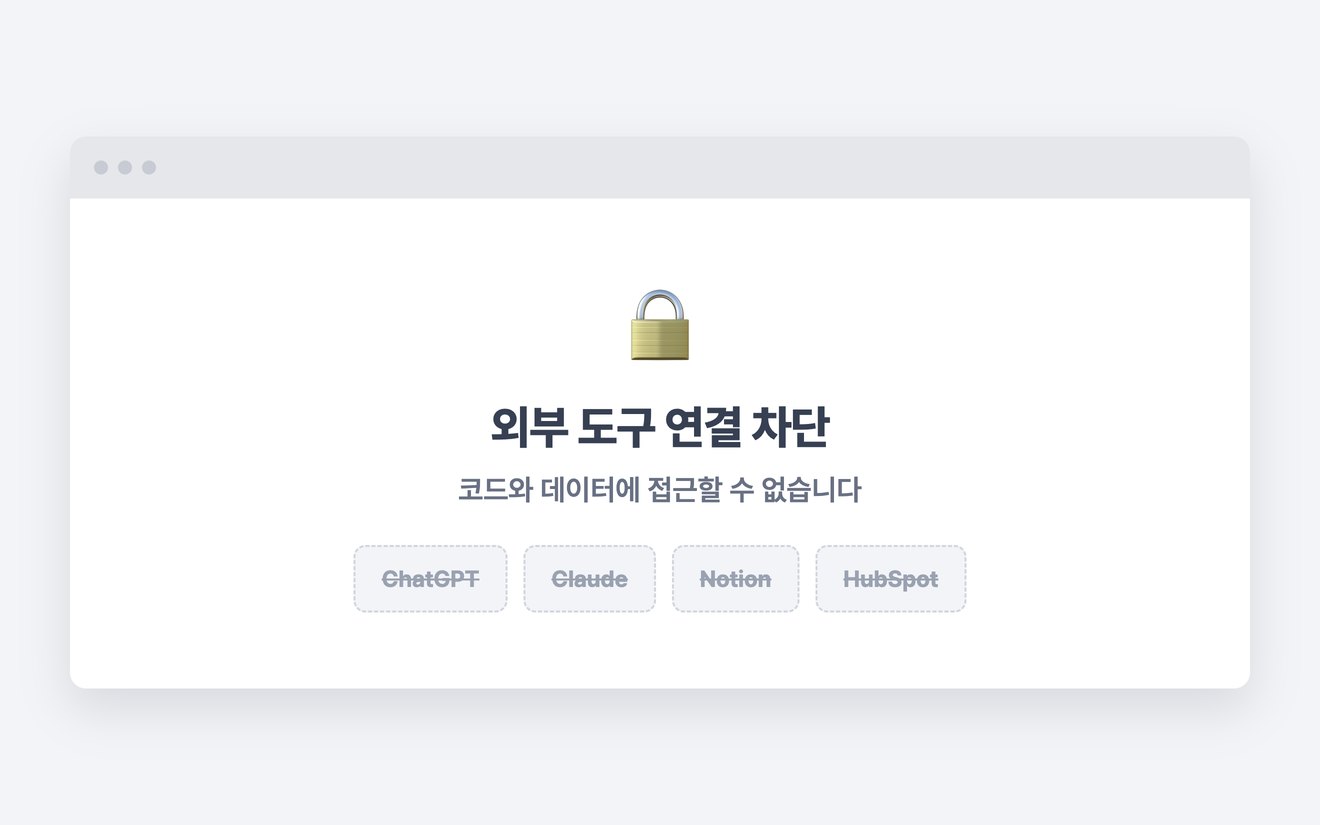 코드와 데이터 접근 차단, 외부 도구 연결 불가