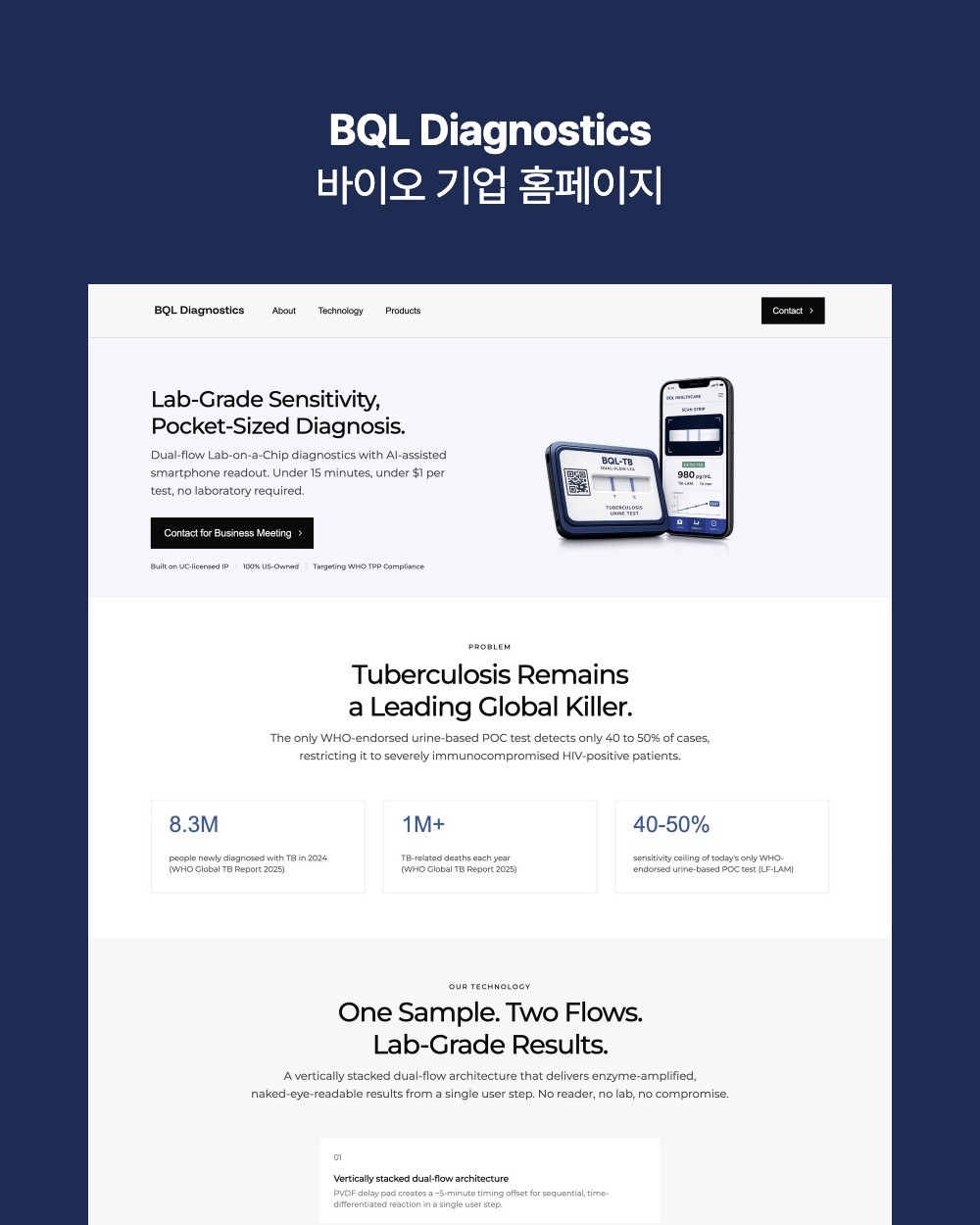 BQL Diagnostics 바이오 기업 홈페이지 제작 사례 메인 화면