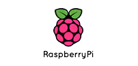 Raspberry Pi logo featuring a stylized pink raspberry with green leaves and the text "RaspberryPi" below.