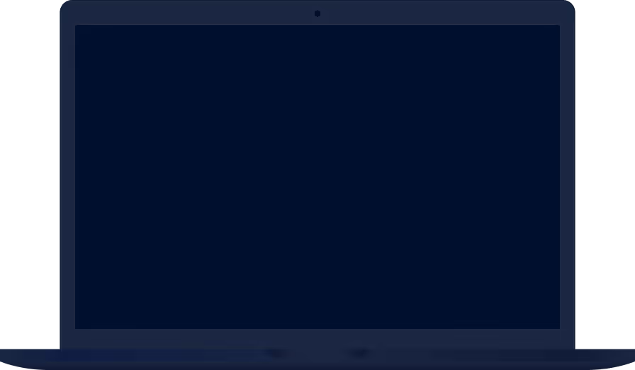 Closed dark blue laptop with a blank screen.