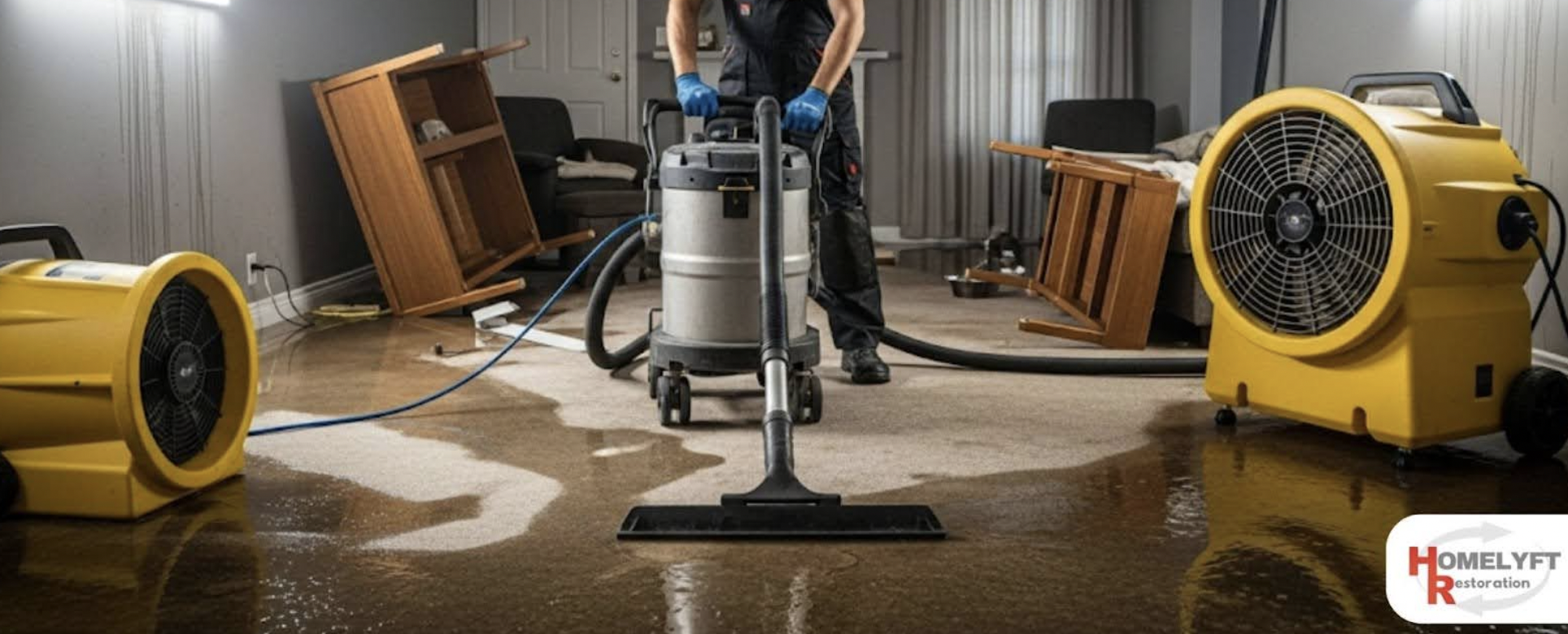 What is the process for professional water extraction and drying?