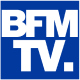 BFM TV logo with white letters on a blue background.