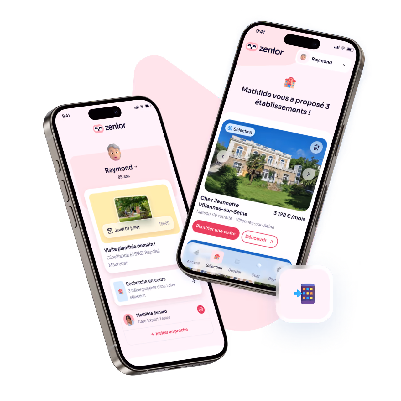 Espace famille Zenior sur mobile : établissements proposés, visites et suivi du dossier