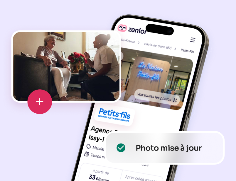 Fiche d’une agence d’aide à domicile sur la vitrine Zenior, sur mobile