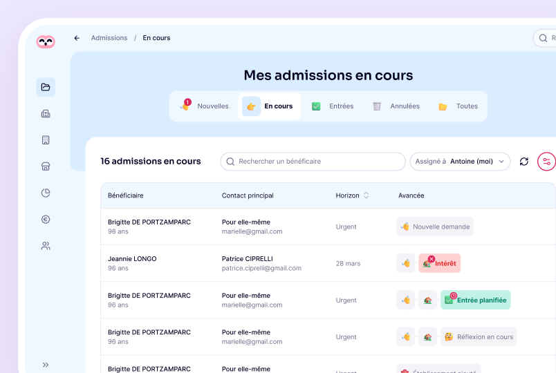 Admissions qualifiées centralisées dans Zenior Pro, avec le statut Entrée planifiée