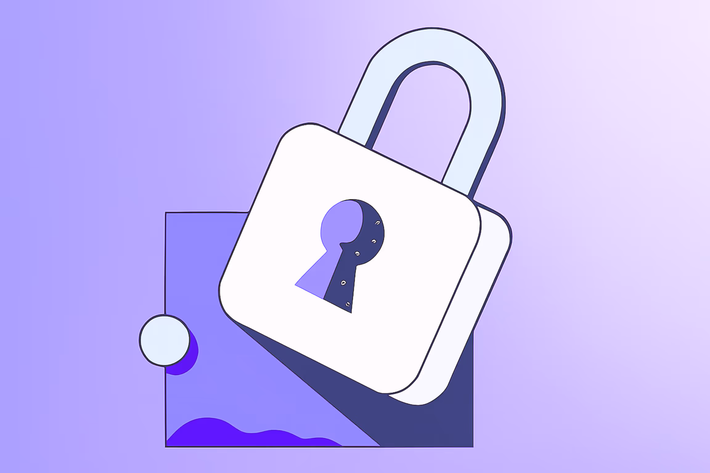 The illustration of a Lock with a purple gradient on the background.