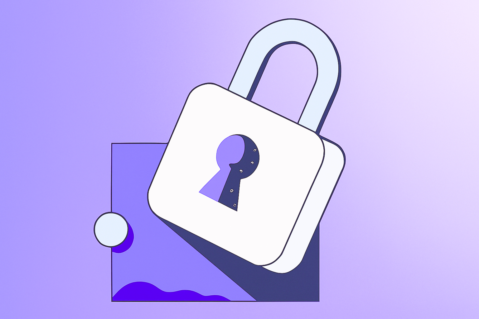 The illustration of a Lock with a purple gradient on the background.